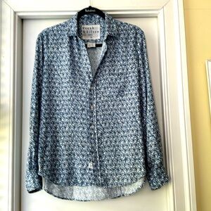 Frank & Eileen white and blue flowered blouse, ‘Eileen’ size xs